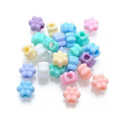 100 Mixed Pastel Color Acrylic Flower Pony Beads 12mm Kids Craft Kandi Bracelet