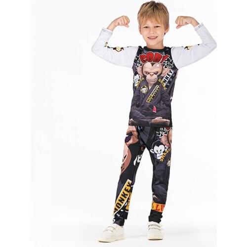 Kids MMA Boxing Set Jerseys Compression Sport Rashguard T shirt+Pants Children Long Sleeve Tight Trousers Children Boy Sportsuit