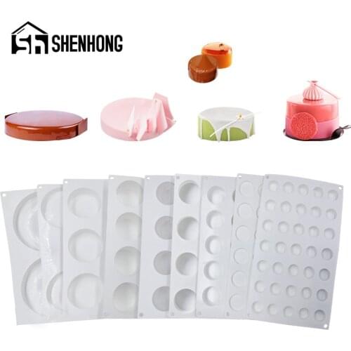 SHENHONG Multiple Mousse Cake Mold Cylinder-Shaped Silicone Mould Dessert Decoration Accessories Muffin Pan Baking Tools