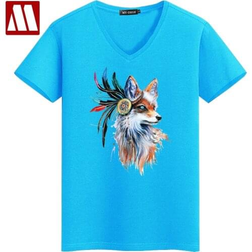 Harajuku Creative Design Colorful Feather Fox t shirts Animal Print T-Shirt Men/ Women Tops Fashion Streetwear Camiseta Feminina