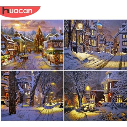 HUACAN DIY Pictures By Number Landscape Kits Home Decor Painting By Numbers Winter House Drawing On Canvas HandPainted Art Gift