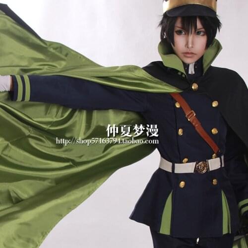 Customized movie Seraph of the end cosplay Yuichiro Hyakuya military uniform cosplay costume with hat and cape gift wig