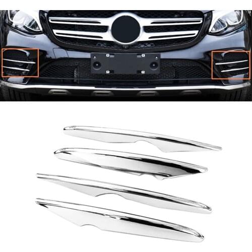 JEAZEA Car Sstyling 4pcs/set ABS Chrome Front Fog Light Grile Lamp Cover Sticker Trim Strip For Mercedes Benz GLC 2017 2018