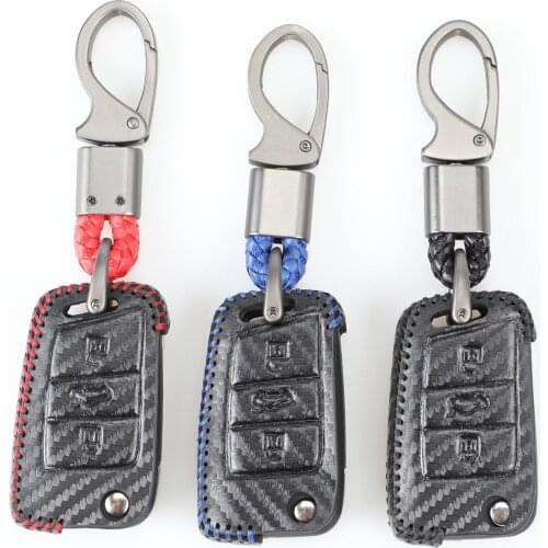 Kutery 3Butttons Leather Car Remote Key Case For VW Polo Golf 7 Tiguan For Skoda Octavia Karoq For SEAT Ateca Leon 2015 2016