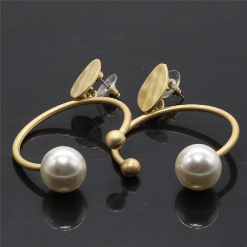 Pearl Big Circle Exaggerated Leaf Gold Color Trendy Geometric Statement Earring Women Girl Hanging Fashion Jewelry Drop Earrings