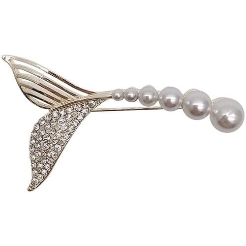 Cute Fish Tail Brooch For Womens Gold Pearl Pin Jewelry Party Office Clothes Scarf Buckle Garment Accessories Brooches Gift