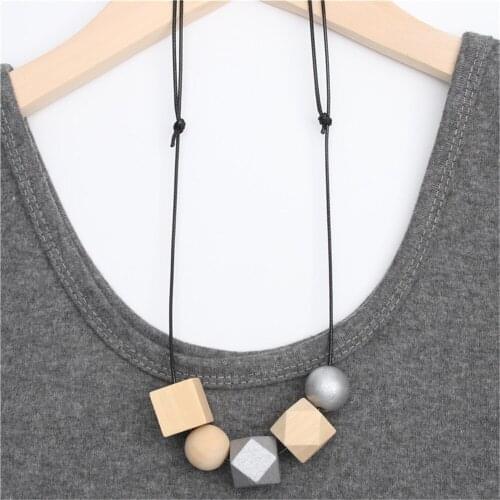 Fashion Boho Simple Casual Necklace For Women Vintage Wild Wood Color Geometric Raw Wood Wax Rope Chain Jewelry Girls Gift