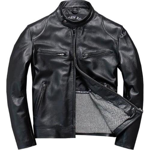 Slim Fit Automotive Mens Genuine Leather Jacket and Coats Plus Size 4XL European Style Spring Autumn Cow Leather Overcoat A003