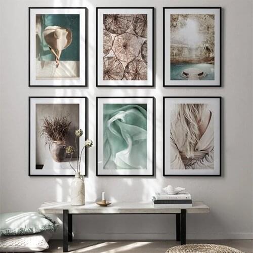 Reeds Color Leaf Pattern Abstract Poster Nordic Green Canvas Wall Art Print Nature Painting Minimalist Picture Scandinavian Deco