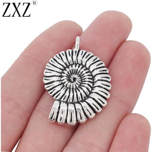 ZXZ 5pcs Tibetan Silver Large 3D Seashell Conch Charms Pendants 2 Sided for Jewelry Making Findings 37x28mm