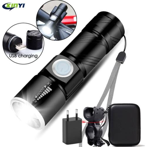 Mini Portable USB RechargeableLED Flashlight Torch Outdoor Camping LightWaterproof Zoomable Lamp Bicycle 3Mode Handy Flash Light