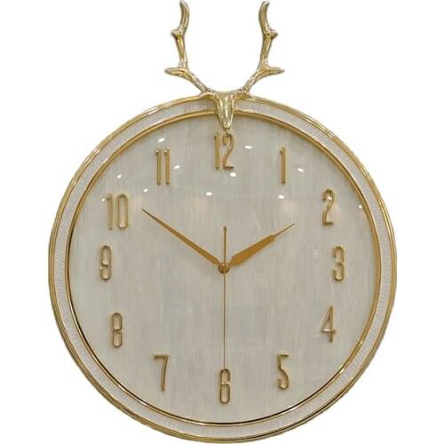 Luxury Modern Large Wall Clock 3d Metal Copper Deer Head Creative Clocks Wall Watches Home Decor Horloge Mural Living Room SC195