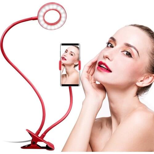 Selfie Ring Light with Clamp Cell Phone Holder for Live Stream Video Chat Flexible Long Arms Lazy Bracket for iPhone Samsung