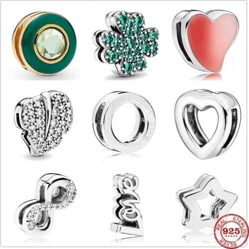 S925 Silver Reflections Clip Beads Charms Round Crystal Crown Heart Four Clover Star Beads Fit Original Pandora Women Bracelet