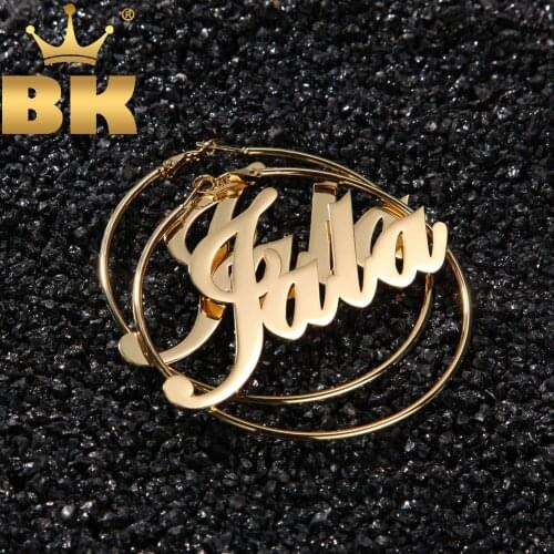 The Bling King 30MM-100MM Custom Name Stainless Steel Earrings Personalized Letter Big Hoop Charm Earrings Trendy Women Jewelry