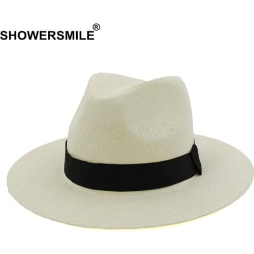 SHOWERSMILE Straw Hat Summer Panama Hat Men Women Sun Hat Beach Straw Hat for Men British Style Fedora Chapeau Sombrero