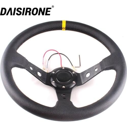 Universal Racing Sports Steering Wheel 14 Inch Deep Corn Drifting PVC Leather 350mm Car Steering Wheel With Horn Button 6-Hole