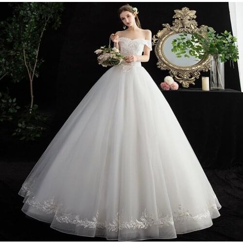 Wedding Dress Luxury Boat Neck Lace Up Ball Gown Off The Shoulder Embroidery Plus Size