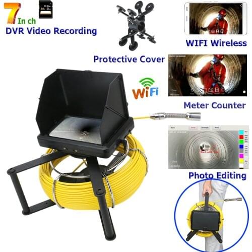F9600A 30m video cable digital camera endoscope pipe inspection 7inch display with 23mm 6led camera with the video recorder