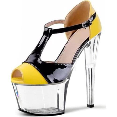 High-grade fashion stage buckle sandals17 cm high heel waterproof party dresses for womens shoes
