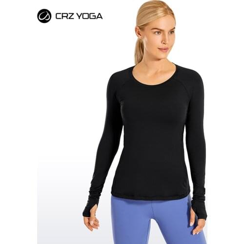 CRZ YOGA Womens Long Sleeve Workout Shirts Yoga Sports Tops Quick Dry Running Shirt with Thumb Hole