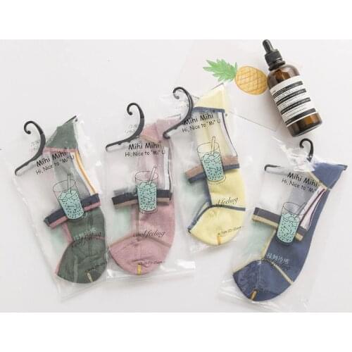 Women Cute Ankle Socks 1 Pair 2019 Spring New Color Striped Women Fashion Short Socks Women Breathable Transparent Korea Style
