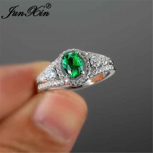 Female Crystal Oval Stone Rings For Women Silver Color Blue Green White Zircon Wedding Bands Rainbow Engagement Rings Jewelry Cz