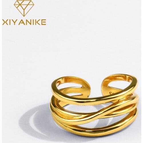 XIYANIKE 925 Sterling Silver Hot Geometric Multi-layer Line Cross Ring Female Fashion High Quality Prevent Allergy Dropshipping