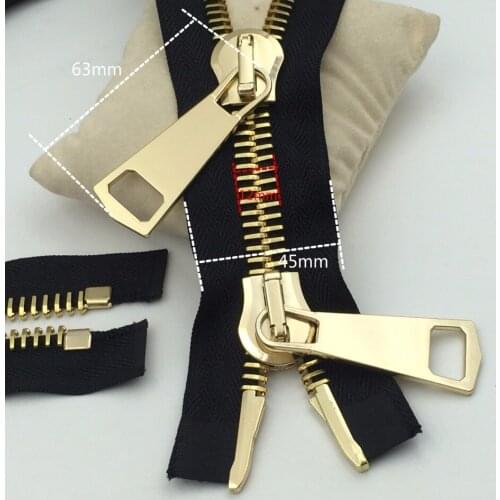 15# Double Sliders Polished Copper Metal Zipper Black Fabric Gold Teeth 85cm 100cm 1pcs DIY Bags Jacket Clothes Accessories