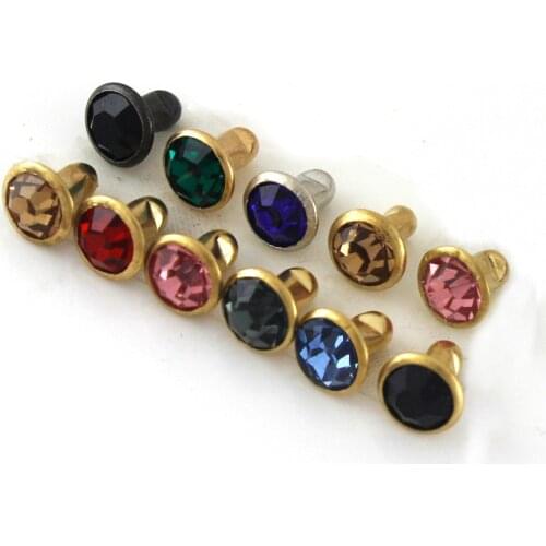 100 Sets 6mm Multi-color Rhinestone Rivets Synthetic Crystal Studs Bag Clothes Leather Craft Phone Case DIY Decor Accessories
