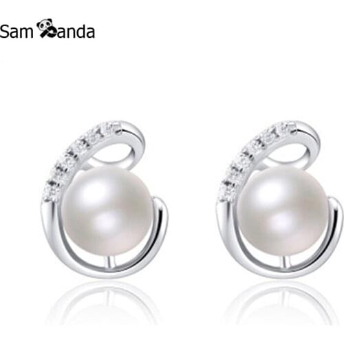2018 Fashion Authentic 925 Sterling Silver Elegant Pearl Clear CZ Stud Earrings For Women Gifts Fine Jewelry Wholesale