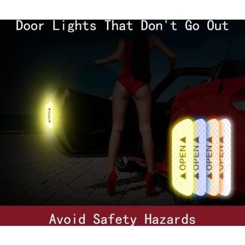 4 Pcs/set Car Door Safety Warning Reflective Stickers Auto OPEN Reflective Strip Waterproof Long-distance Warning Luminous DIY