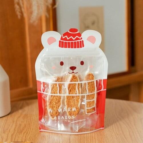 50pcs Creative Bear Plastic Small Candy Zipper Bag Biscuit Candy Cookies Gift Packaging Bags