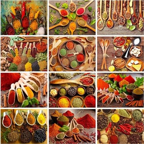 5D DIY Diamond Painting Seasoning Full Square/Round Diamond Embroidery Kitchen Mosaic Picture of Rhinestones Home Decoration