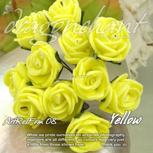 Free Shipping Solid Yellow Color Size 20mm Head PE Rose Foam Flower Bouquet Scrapbooking Artificial Rose Flower(144pcs/lot)