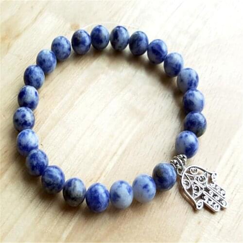 8mm Natural Blue Sodalite Gemstone Mala Bracelet Buddhism Pray Lucky