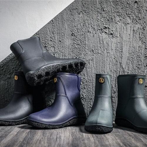 2021 Brand Spring Men' Rubber Boots Non-Slip Ankle Work Shoes For Male Handsome Flat Rain Boots Size 39-44