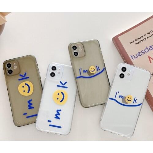 Photo Frame Design For iPhone 12 Mini 11 Pro X XR XS Max 7 8 Plus SE 2 Phone Case Cartoon Letter Smile Face Clear Soft TPU Case