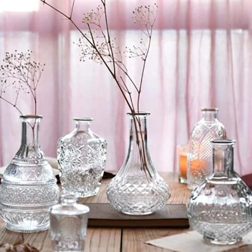 European Embossed Transparent Glass Vase Living Room Dining Decoration Table Literary Dried Flower Arrangement
