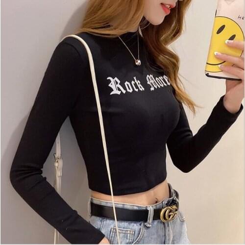 Long Sleeve Women Shirts Harajuku Korean Black Burgundy Sexy Clothes Turtleneck Basic Short T Shirt Femme 2020 CL215