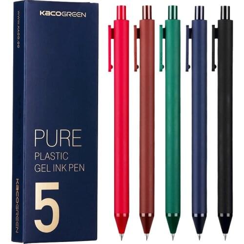 Kaco Pure Retractable Gel Pens 0.5mm Fine Point Dark Red/green/blue/brown Black Retro Colored Pens for 5pcs/box
