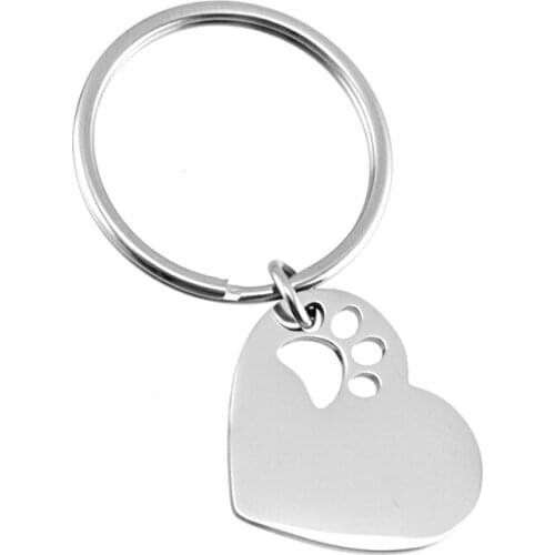 Stainless Steel heart pendant keychain Hollow out pet cat Metal tags Double-sided Mirror Polishing Accessories
