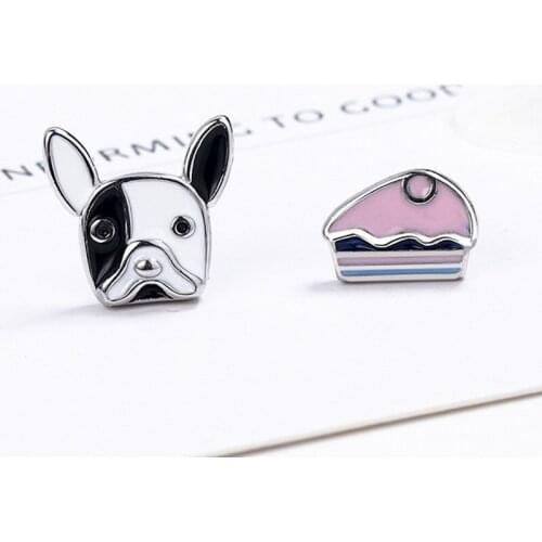 Cute Female Dog Cake Asymmetrical Earrings Charm Sterling Silver Stud Earrings For Women Trendy Enamel Small Wedding Earrings