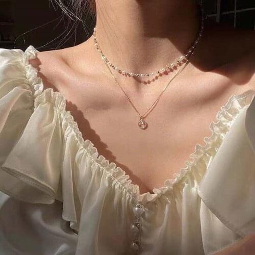 Fashion Chain Pearl Necklace For Women Baroque Pearl Metal Pendants Choker Bead Chain Jewelry Gifts
