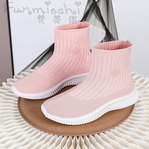 Pink Fashion Knitting Women Socks Boots Rubber Solid Ladies Ankle Boots Spring and Autumn Women Casual Boots