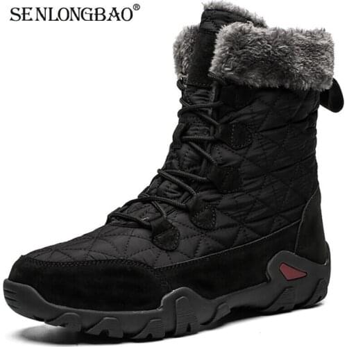 New Winter Plush Men Snow Boots Waterproof Leather Mens Boots Outdoor Non-slip Men Sneakers Brand Men Hiking Boots Size 38-48