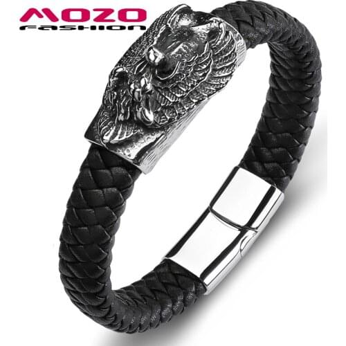Men New Dragon Wing Bracelet Genuine Leather Stainless Steel Simple Bangle Male Collocation Punk Jewelry