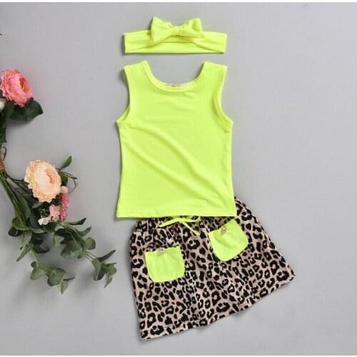 PUDCOCO Newborn Baby Girl Outfit Vest Top Tshirt Leopard Skirt Headband Clothes 1-6Y