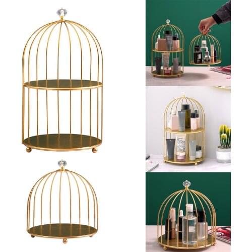 Nordic Bird Cage Desktop Organizer Cosmetic Makeups Display Spice Jar Rack Jewellery Metal Tray for Dresser Shelves Desk