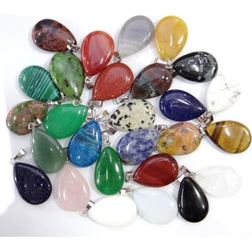 Natural stone aventurine Quartz Crystal Turquoises tiger eye water drop pendant for diy Jewelry making necklace Accessories30PCS